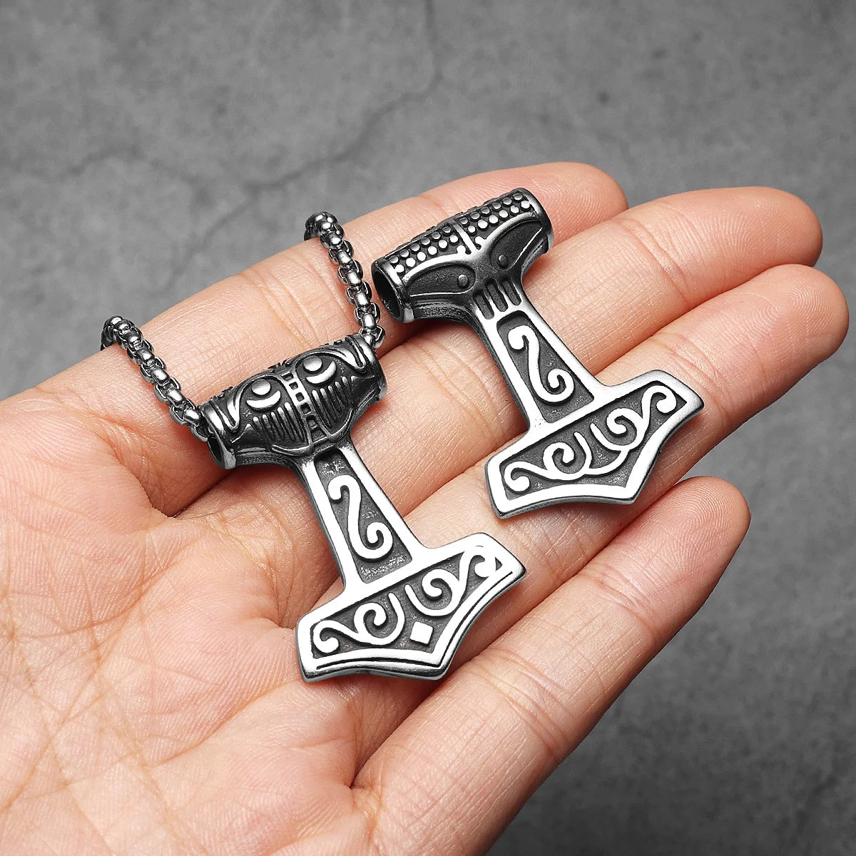 Viking Thor's Hammer Amulets Men Necklaces With Pendant Stainless Steel Jewelry For Male Women Punk Hip Hop Accessories Gifts