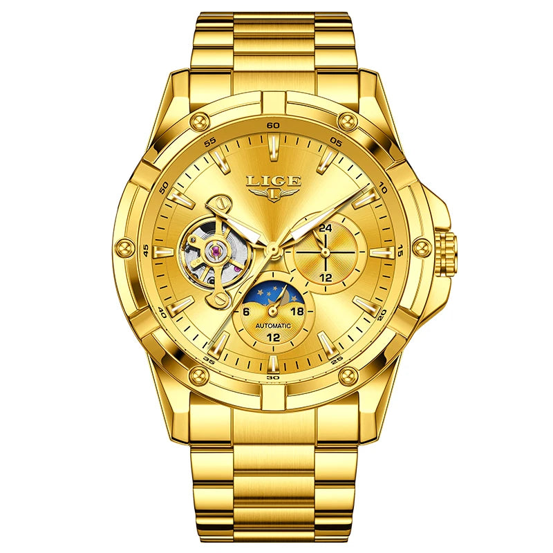 LIGE New Tourbillon Automatic Watches For Men Fashion Business Watch Men Luxury Sports Waterproof Men's Mechanical Wristwatch
