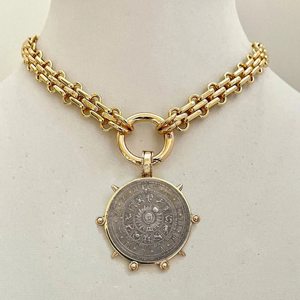 Pendant Necklace – Freshwater Pearl Coin Pendant – Choker – Turquoise | KIMLUD