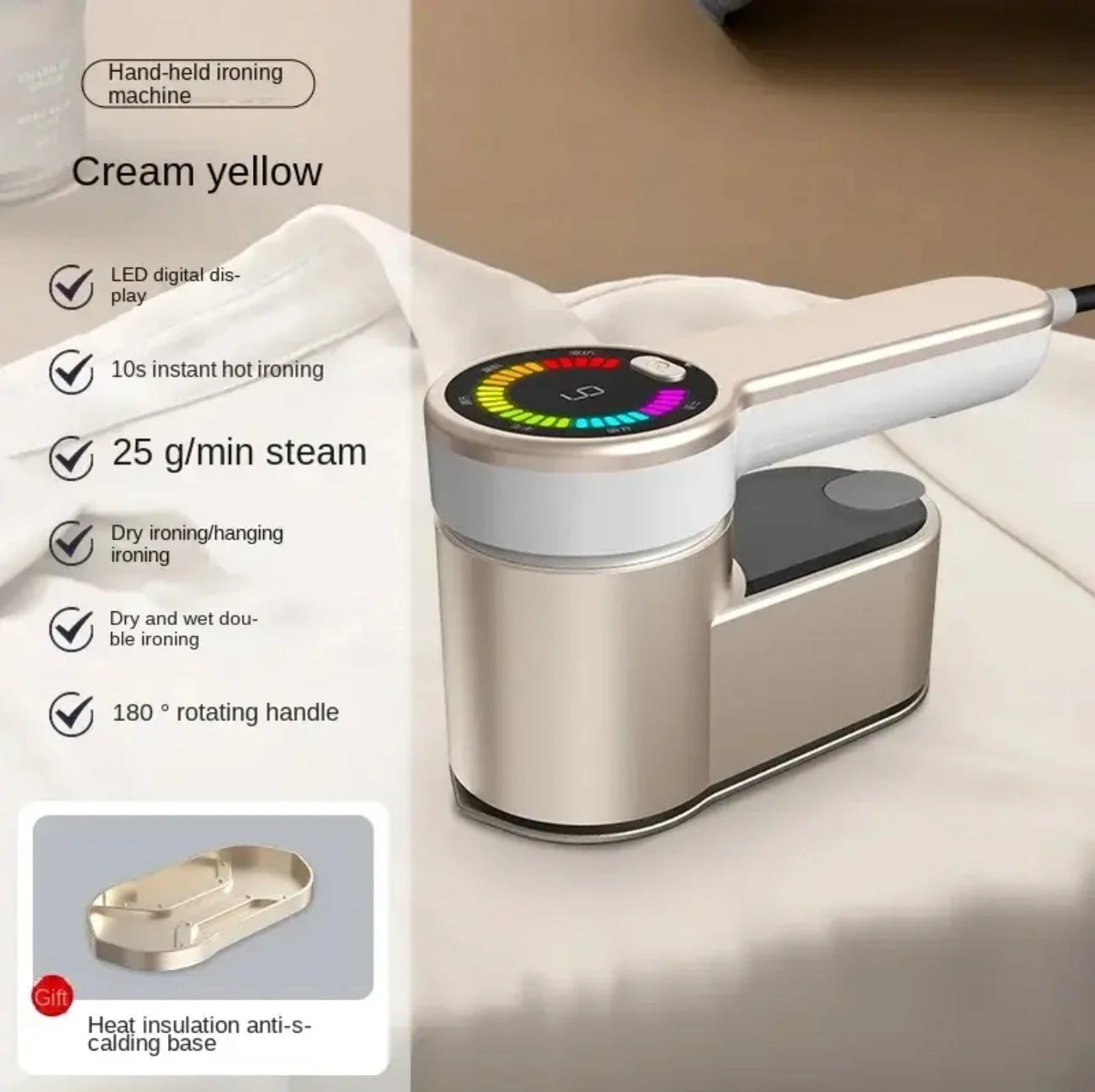 KIMLUD, New Intelligent Steam Ironing Machine Portable Travel Steamers for Clothes LCD Diplay Screenc Mini Handheld Garment Iron Steamer, Gold / EU, KIMLUD APPAREL - Womens Clothes