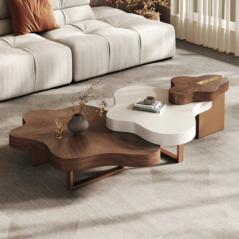 Italian Style Coffee Table Rectangle — Walnut Ivory | KIMLUD