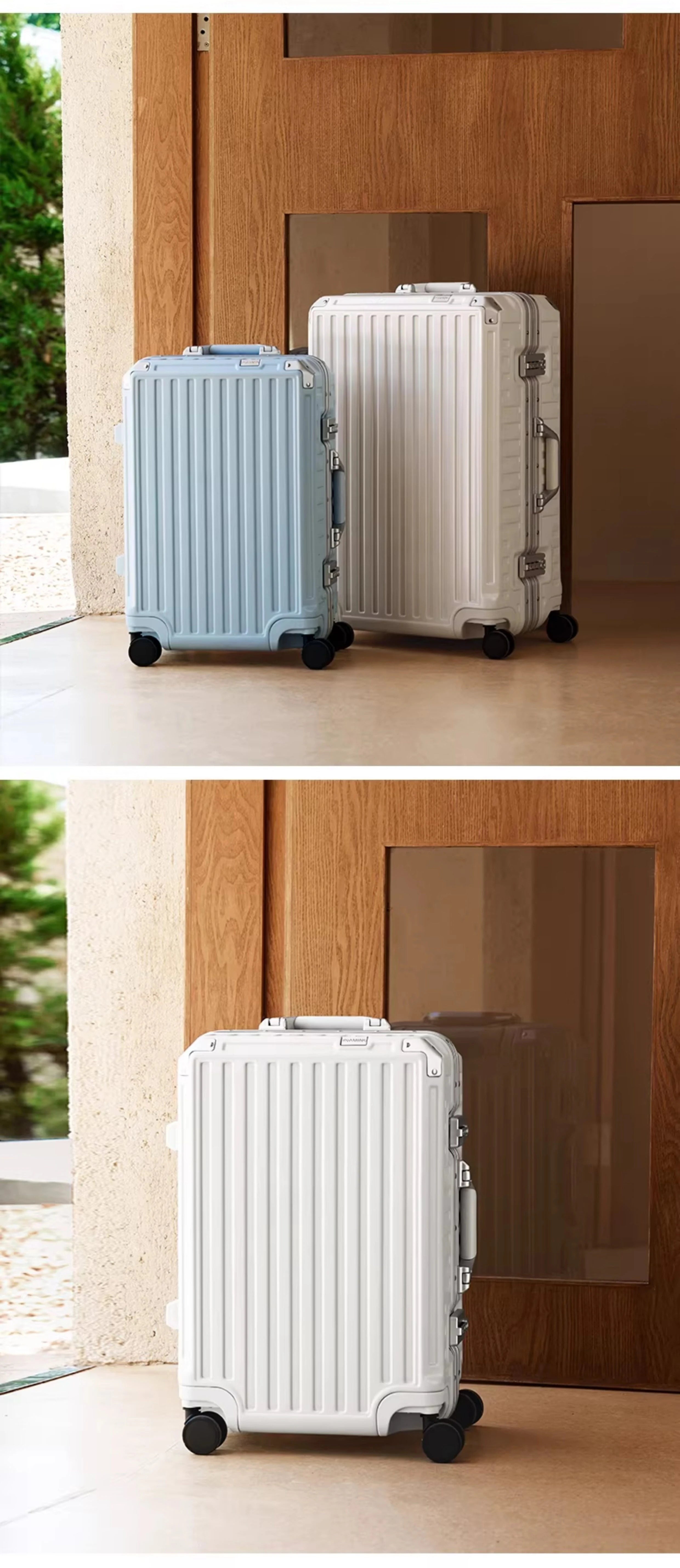 Aluminum-Frame Luggage Case With Universal Wheels Set — Black | KIMLUD