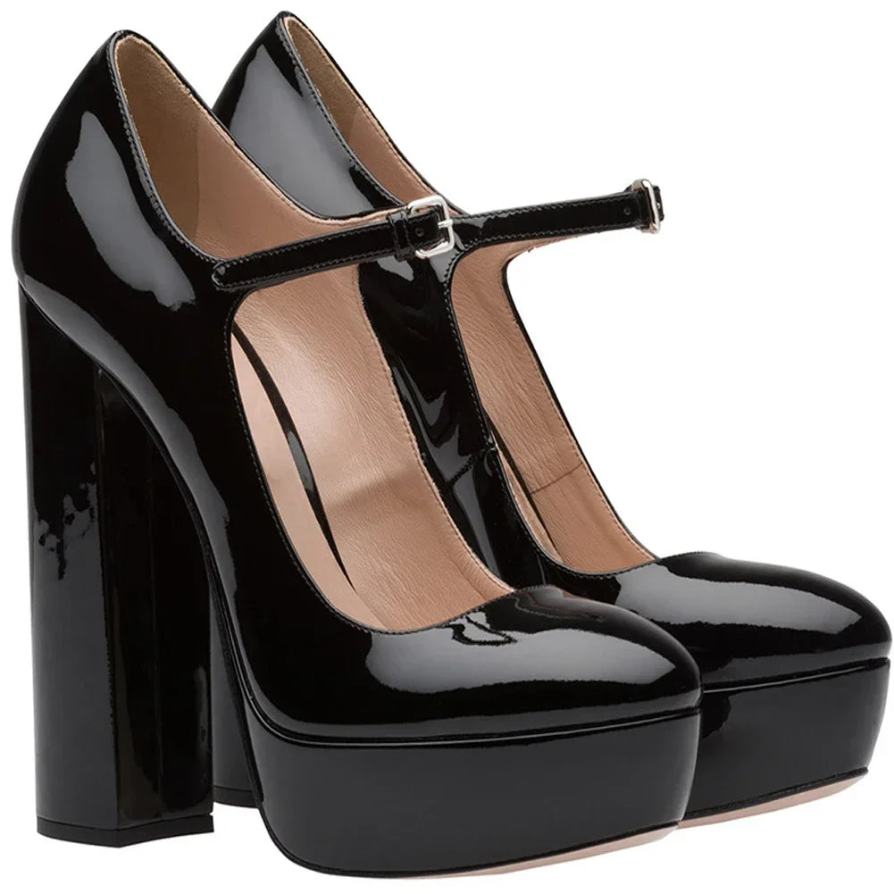 Pumps – Platform Buckle Strap – Square Heel – Plus Size | KIMLUD