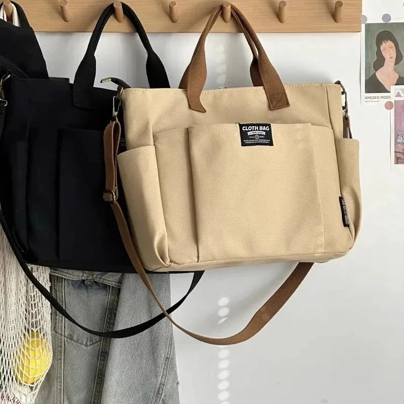 Urban Minimalist Canvas Tote Bag Large Capacity — Beige | KIMLUD