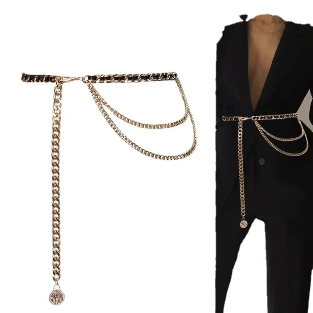 Metal Waist Chain Belt With Adjustable Chain Strap — Gold | KIMLUD