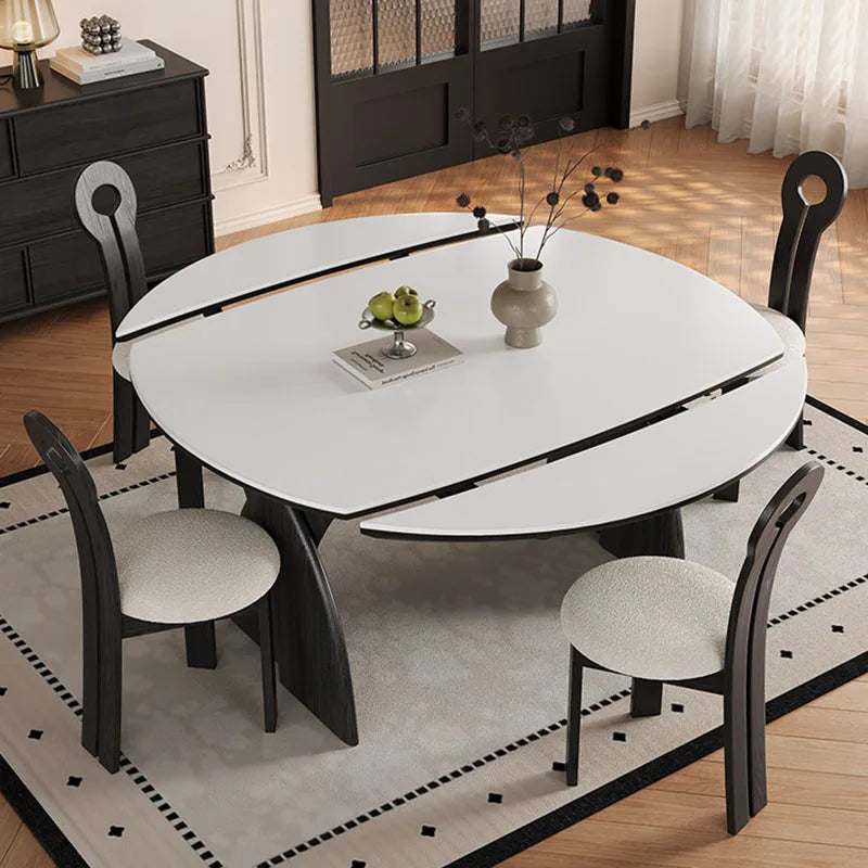 Marble Nordic Center Dining Table Round Extendable — White | KIMLUD