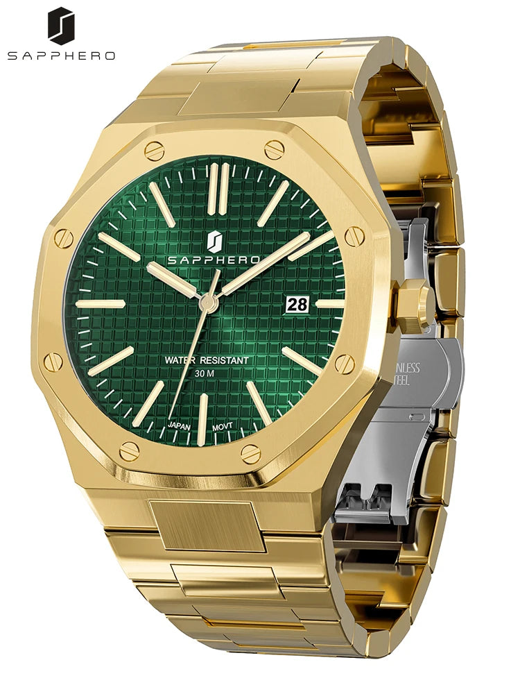 SAPPHERO Rose gold Men watches 30M waterproof stainless steels watches Quartz Watch  Men Business Fashion watches for men watche