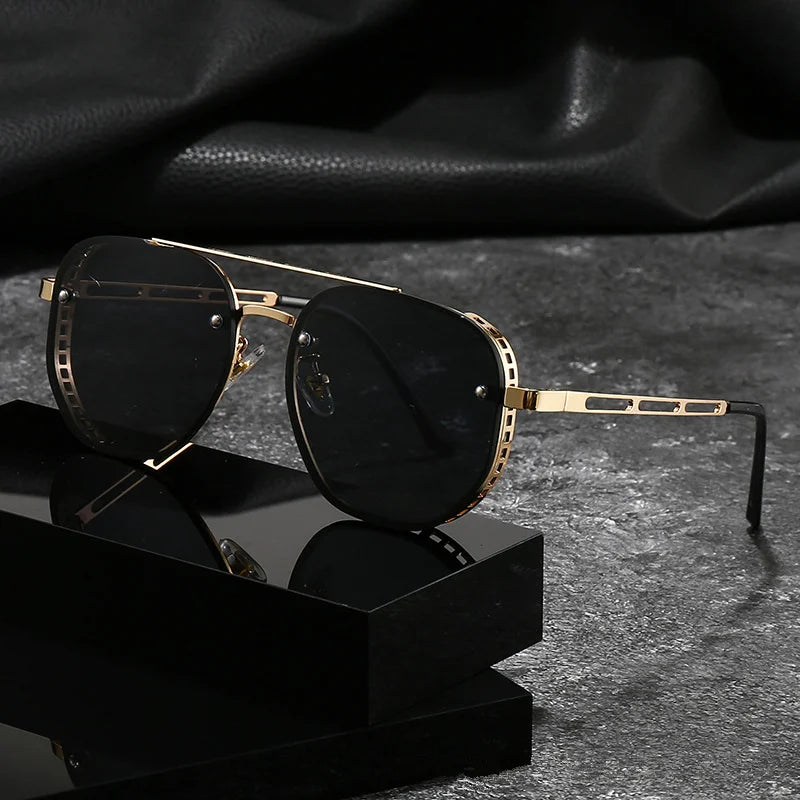 Steampunk Sunglasses Square Frame Alloy UV400 — Antique Gold | KIMLUD