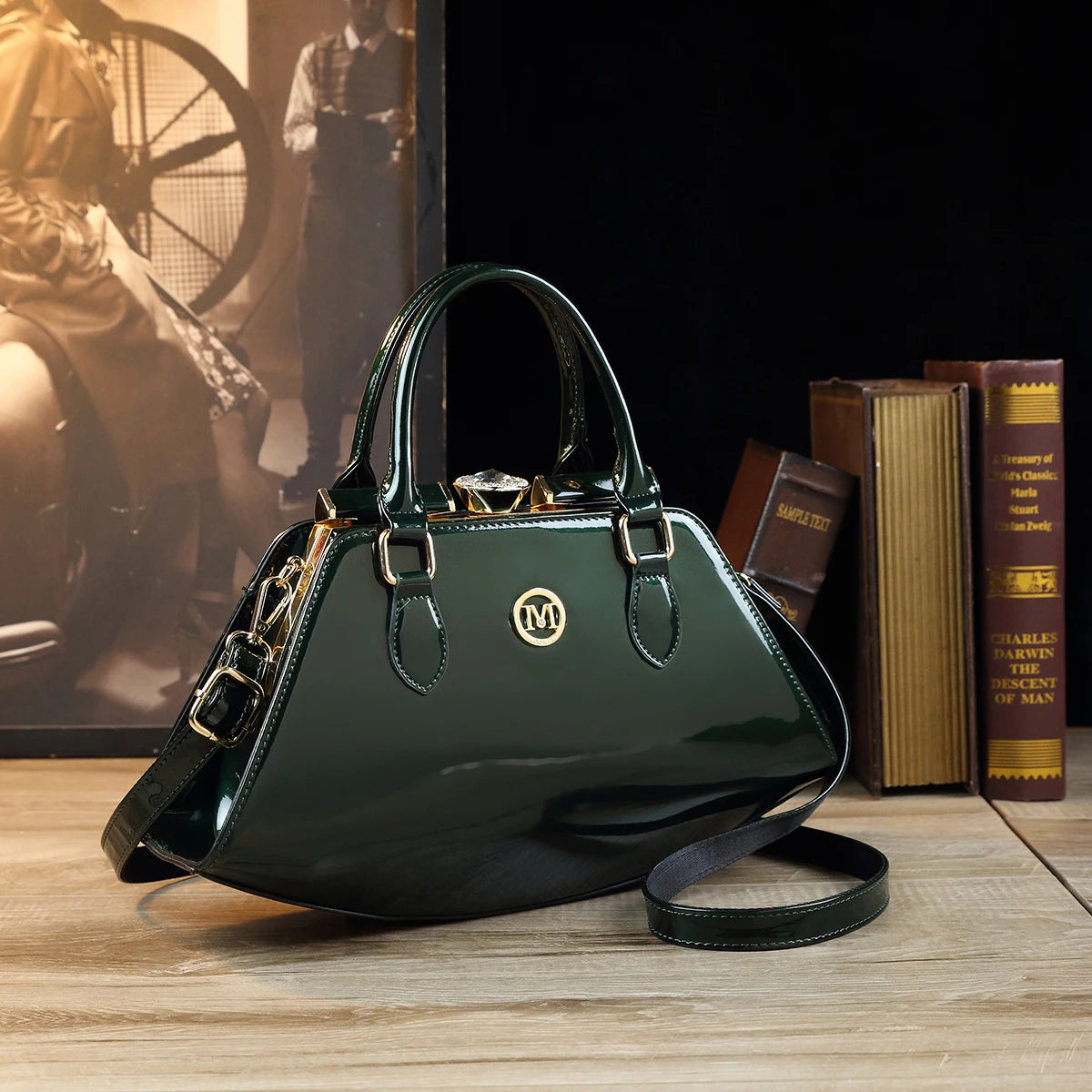 Luxury Designer Shoulder Bag Women Phone Pocket Leopard Pattern Diagonal Cross Bag Patent Leather Glossy Retro Versatile Handbag