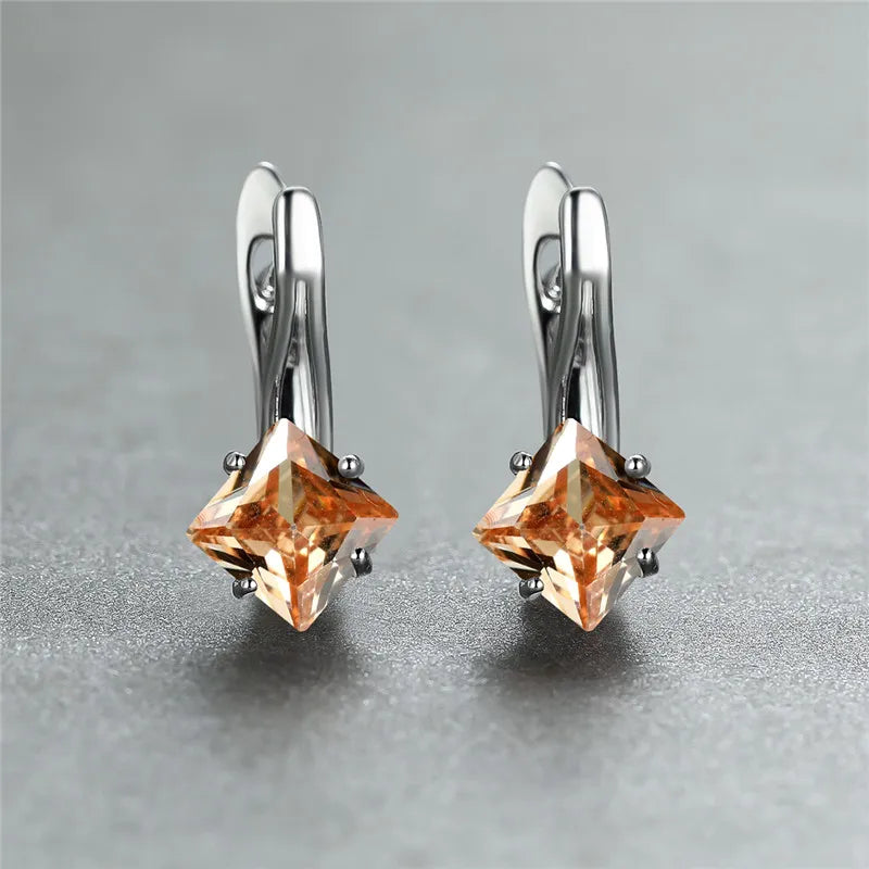 Rose Gold Hoop Earrings Square-Cut Cubic Zirconia — Rose Gold | KIMLUD