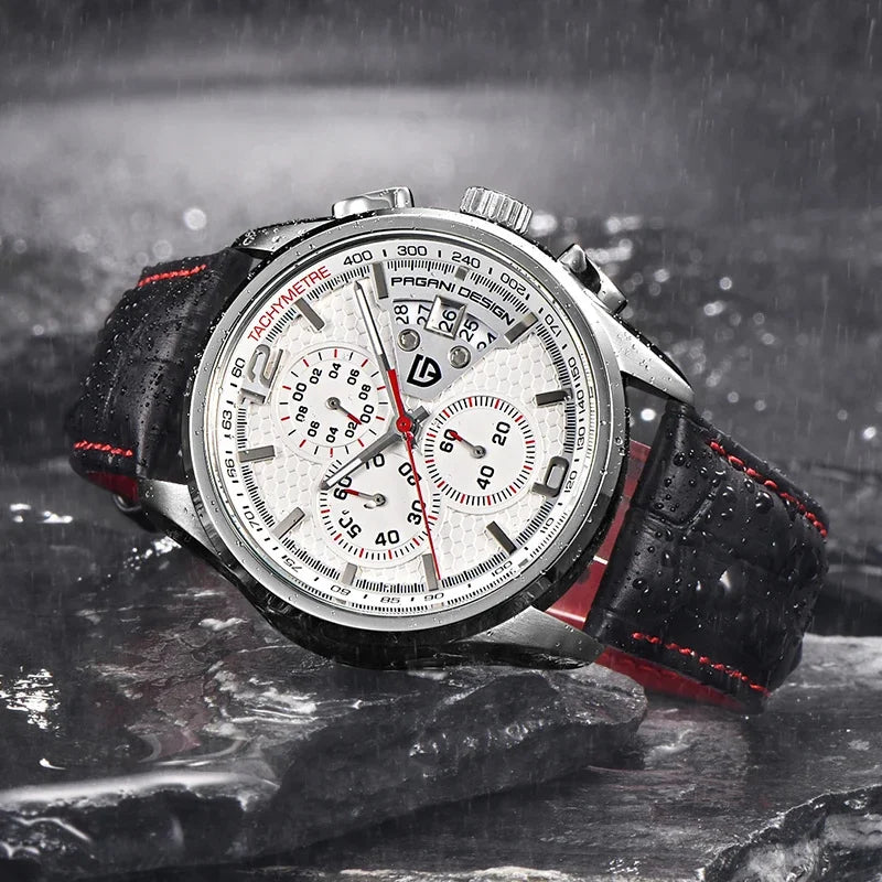 Leather Military Chronograph Watch — Black | KIMLUD