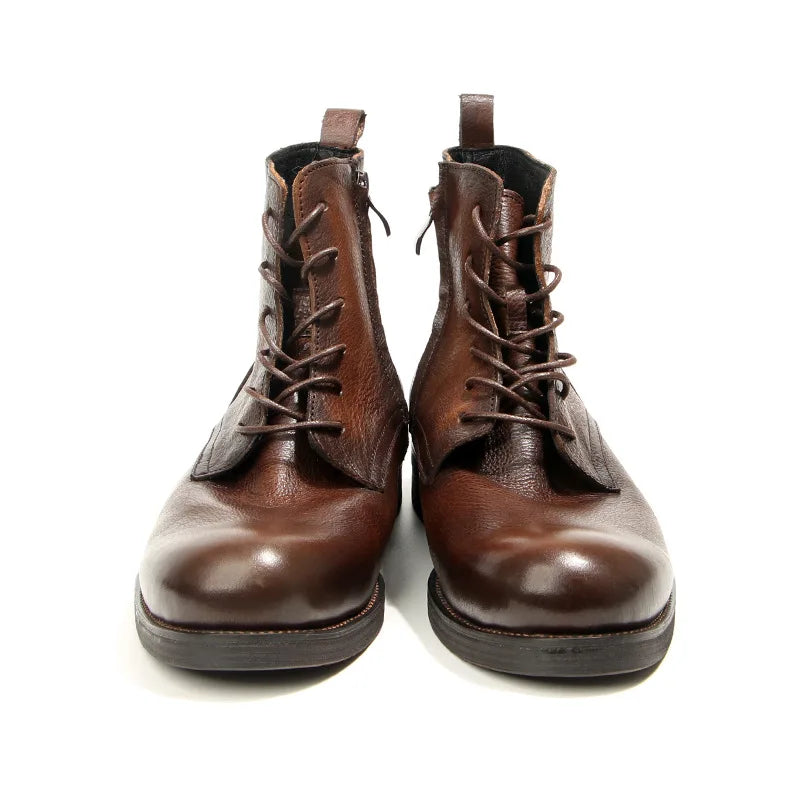 Cowhide Men's Boots Genuine Leather Shoes Men Side Zipper Men Ankle Boots Handmade Retro Leather Boots Luxury Men's Formal Shoes