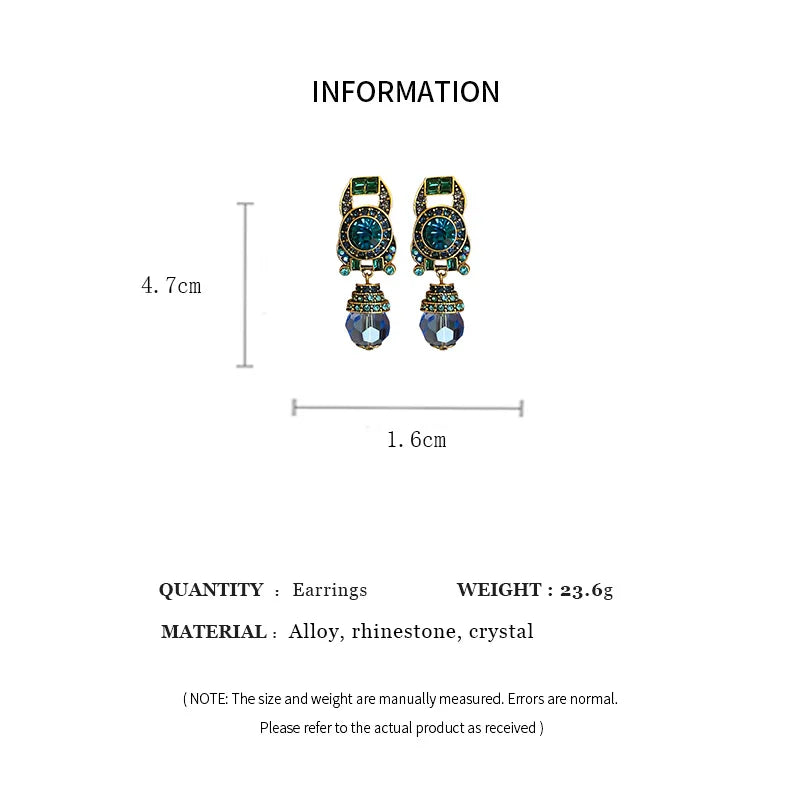 Rhinestone Ear Clip Geometric Water Drop Earrings — Blue | KIMLUD