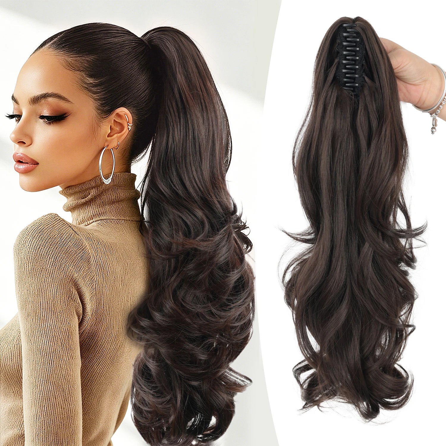 Synthetic Claw Ponytail Extensions 20inch Wavy Clip Claw Ponytail Hair for Women Ladies Daily Party Holiday