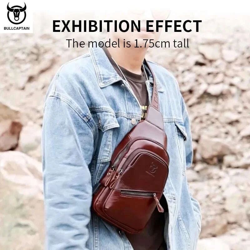 KIMLUD, BULLCAPTAIN 2023 The Latest Men's Leather Chest Bag Large Capacity Casual Men's Messenger Bag Classic Leather Chest Bag XB 127, KIMLUD Womens Clothes