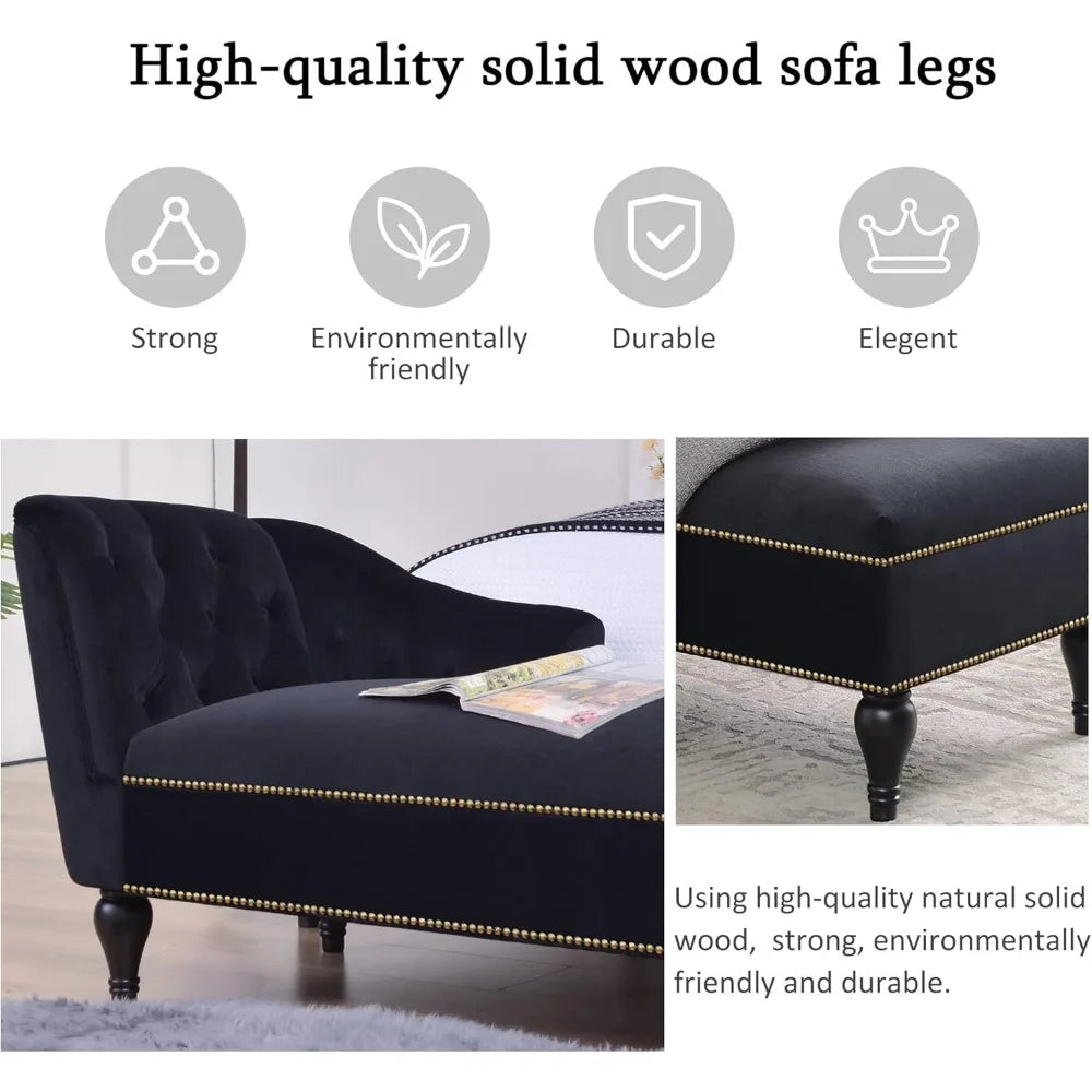 58" Velvet Chaise Lounge,Button Tufted Right Arm Facing Lounge Chair with Nailhead Trim & Solid Wood Legs for Living Room or Off