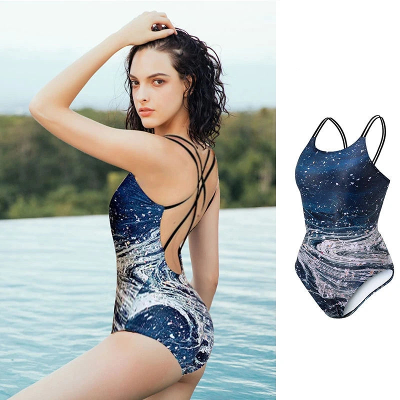 Backless One-Piece Swimsuit Push-Up — Midnight Navy | KIMLUD