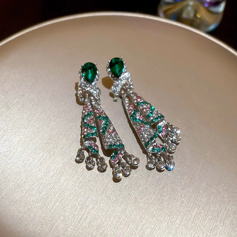 Crystal Water Drop Clip Earrings Round Rhinestones — Vintage Blue | KIMLUD