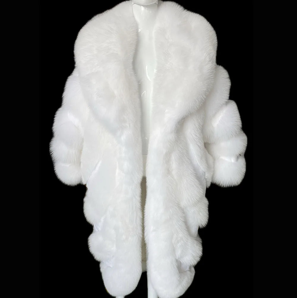 YOLOAgain 2025 Winter Warm Luxury Real Fox Fur Coat Women Pink Fox Fur Jacket Long