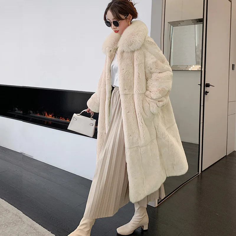 5XL Oversized Autumn Winter Faux Fur Coat Women Loose Long Plush Jackets Thick Warm OverCoat Female  Large Fur Collar Parka 2023