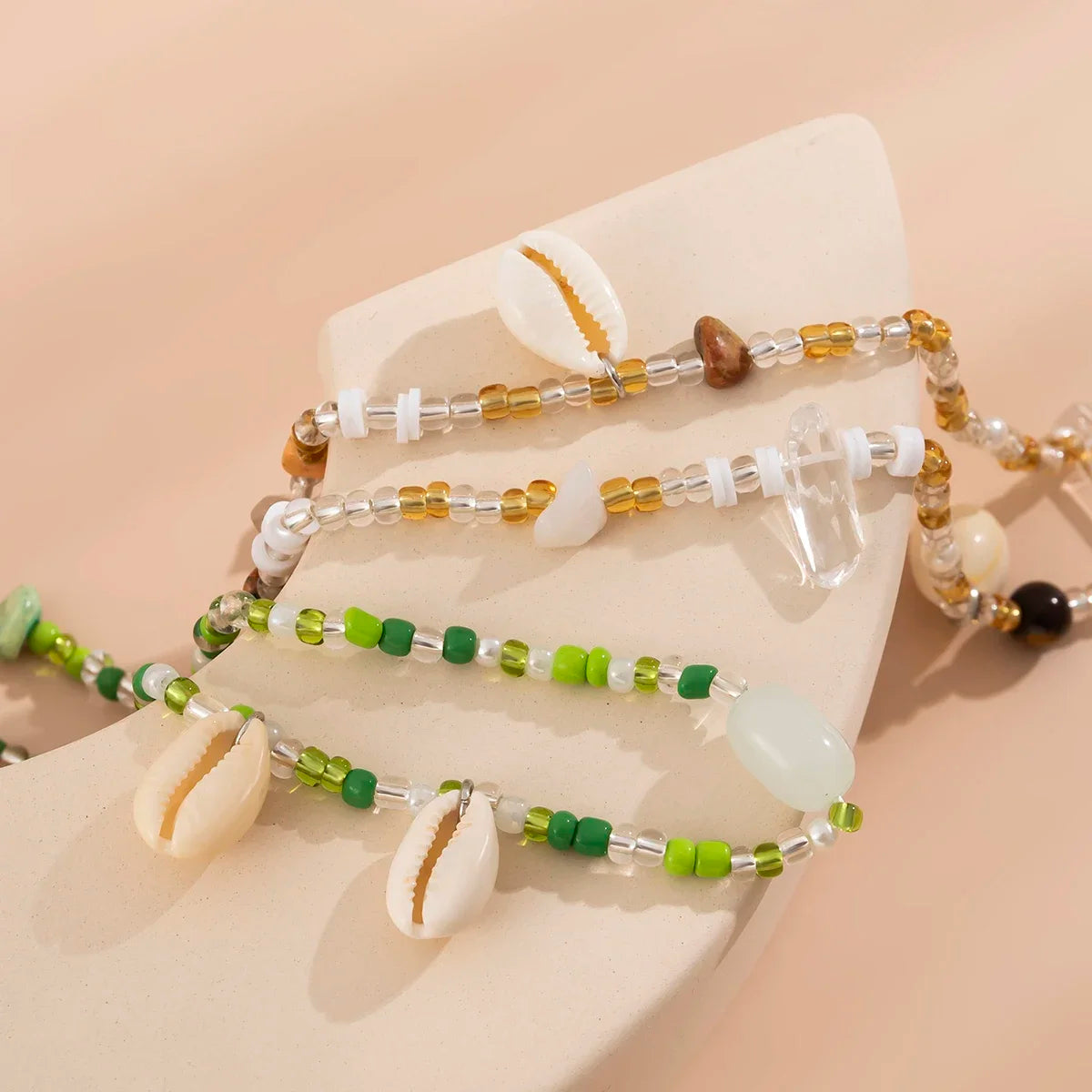 Bohemian Handwoven Waist Chain Beaded Shell Charms — Lime | KIMLUD