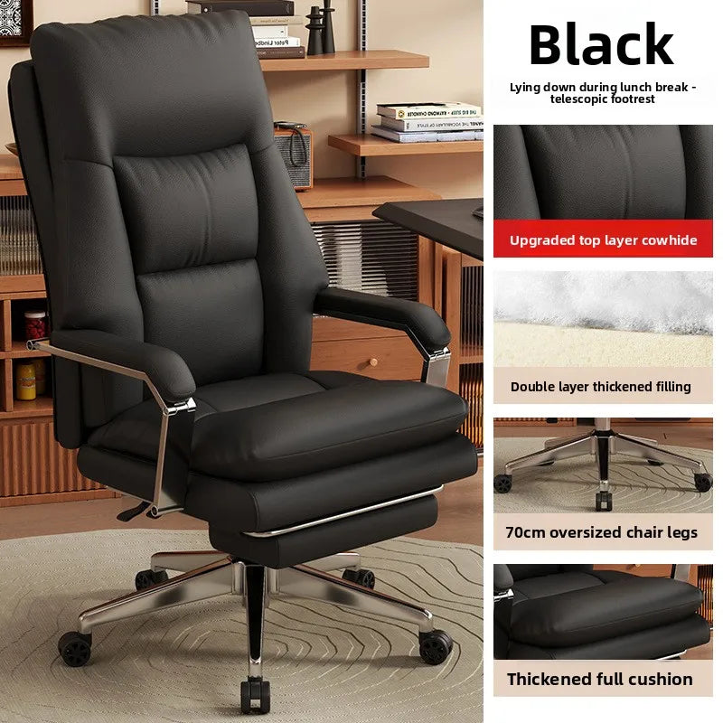 KIMLUD, Leather Boss Chair Office Chair Recumbent Back Study Chair Ergonomic Home Computer Chair, KIMLUD Womens Clothes