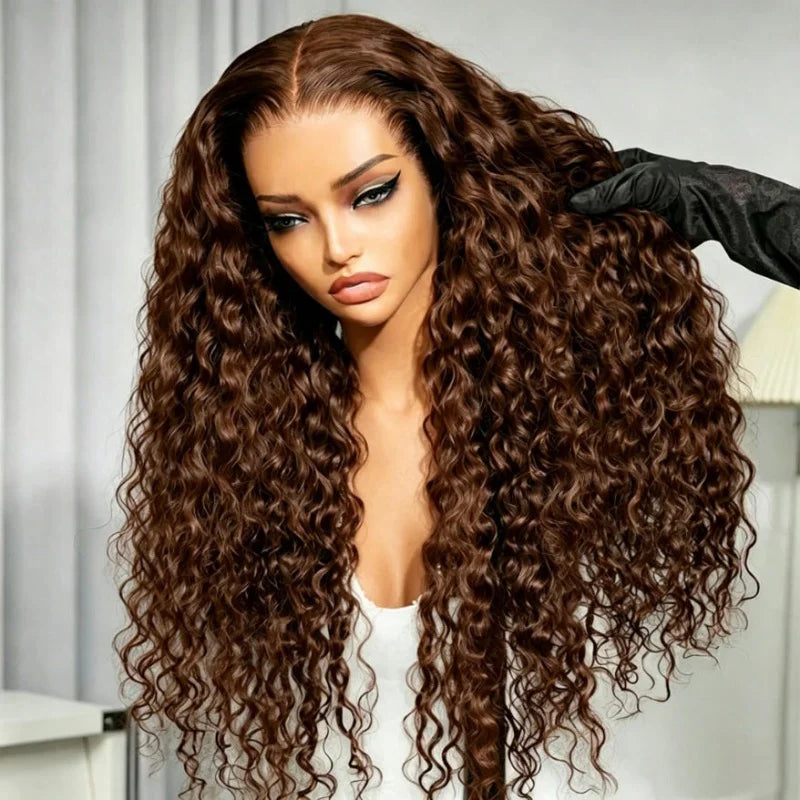 Lace Frontal Wig – Deep Wave – Remy Human Hair – Chocolate Brown | KIMLUD