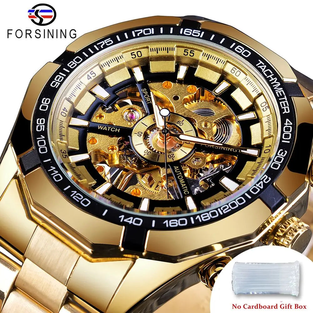 Stainless Steel Skeleton Dial Watch — Gunmetal | KIMLUD