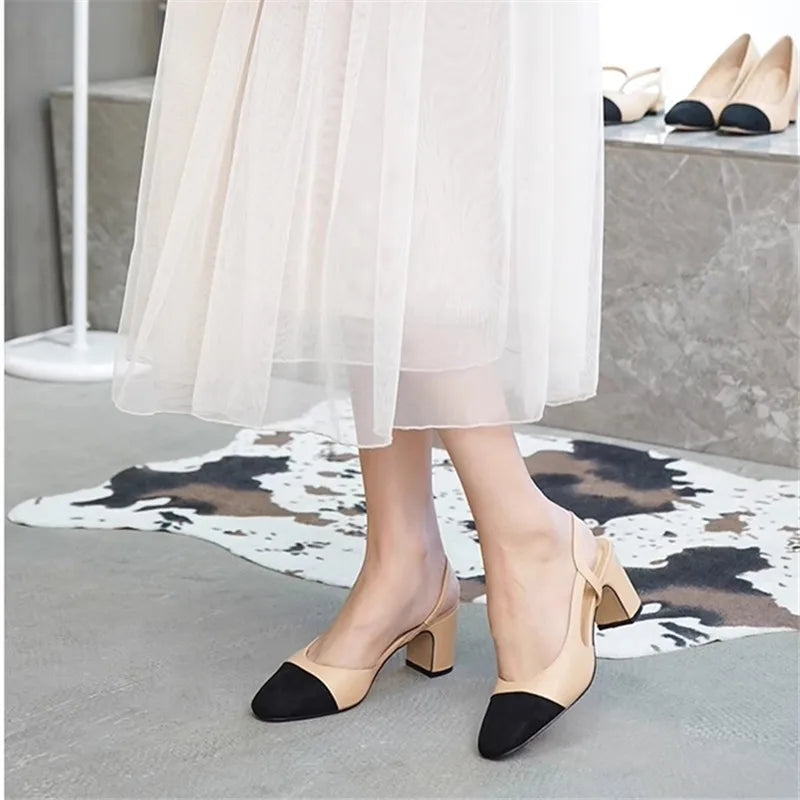 2025 Summer Women Luxury High Heels Shoes for Woman's Color Splicing Mixed Color Round Toe Sandals Ladies Slippers Casual Shoes