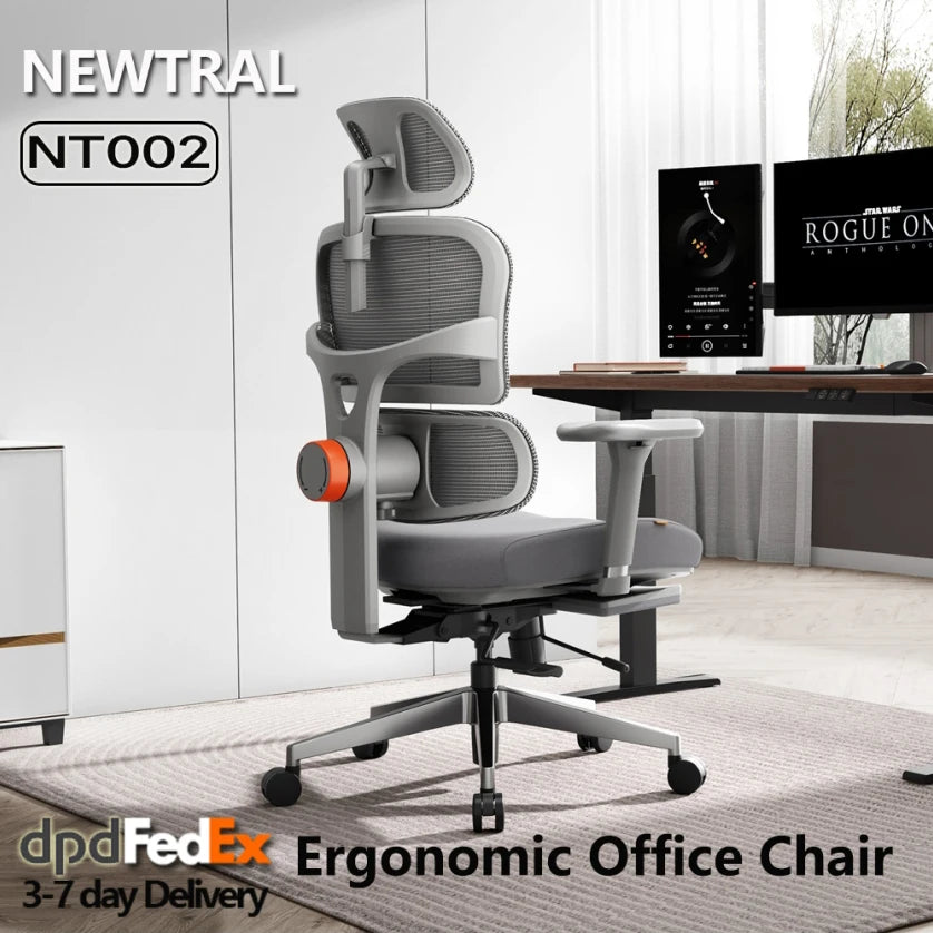 Fabric Ergonomic Office Chair With Footrest — Graphite Gray | KIMLUD