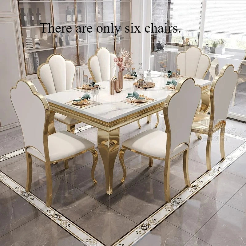 Marble Dining Table With Gold Accents And Rectangular Design — White | KIMLUD