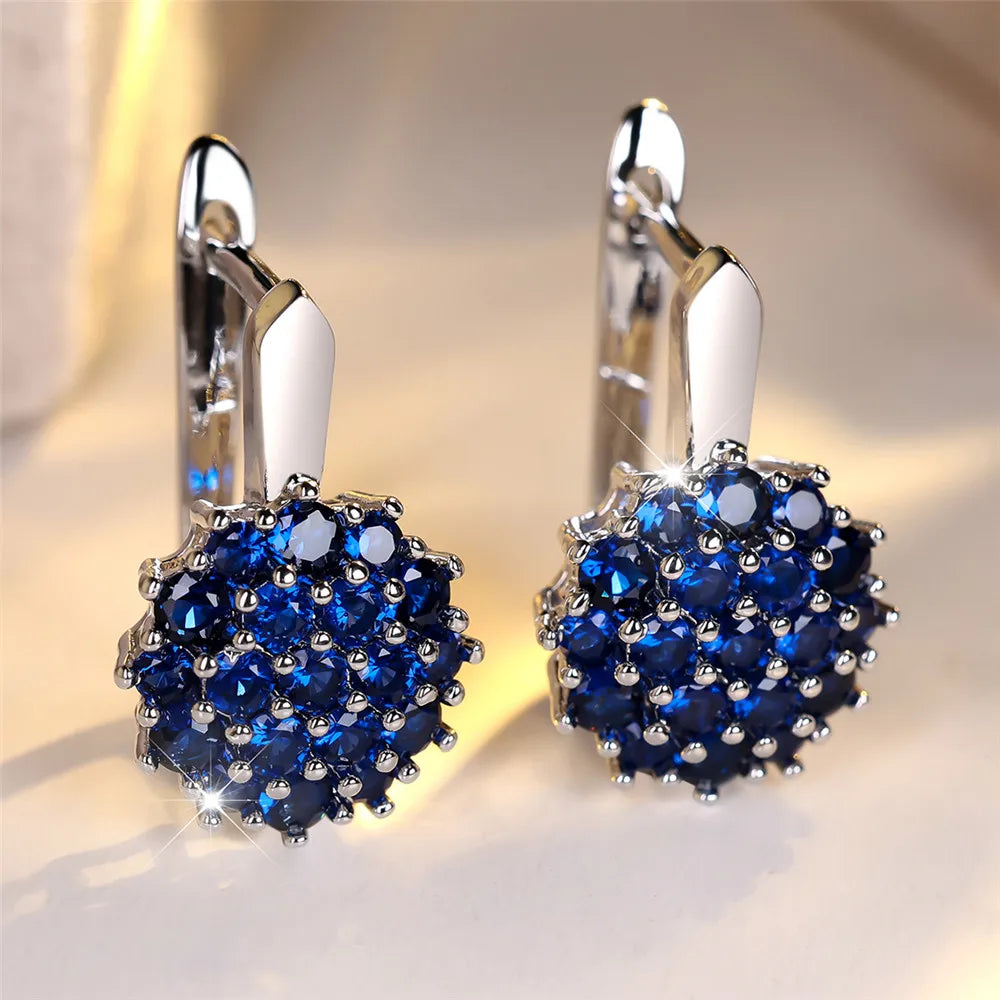 Crystal Hoop Earrings Sunflower Zircon — Blue | KIMLUD