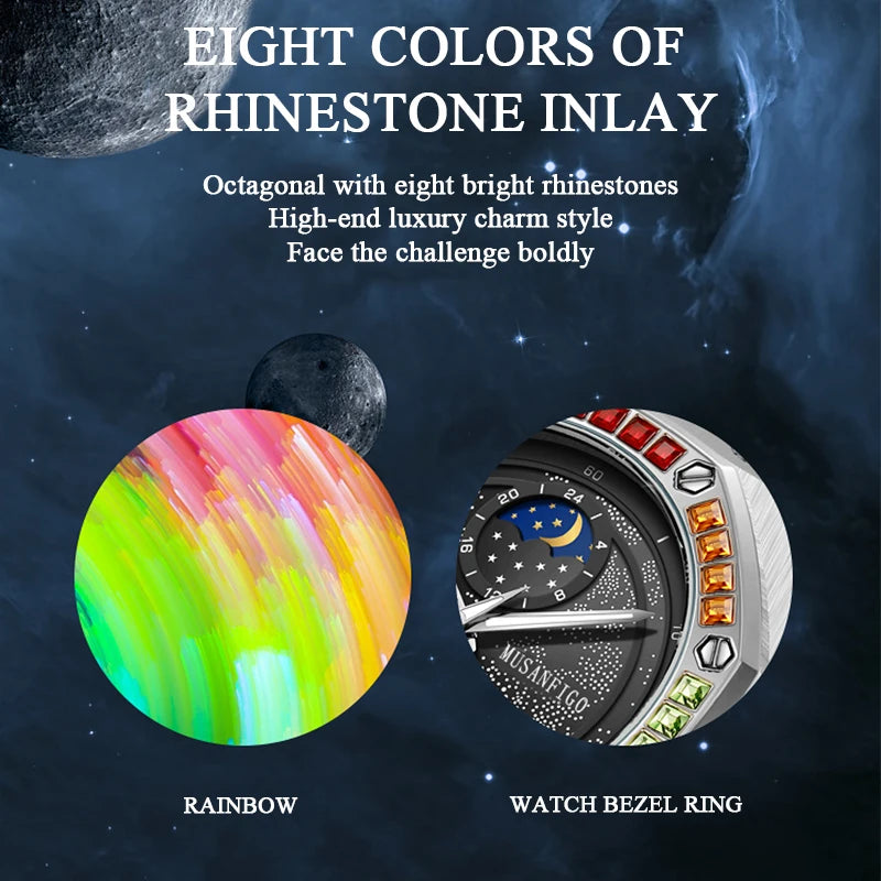 Men's fully automatic mechanical watch, night glow, sun, moon, stars, hollowed out men's watc father's day gift