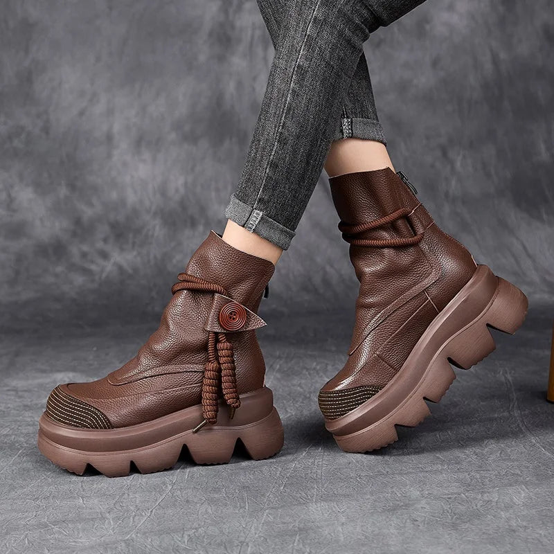 DRKANOL Fashion Thick Bottom Retro boots Women Autumn Winter Thick Plush Warm Platform Wedges Heel Back Zipper Ankle Boots Lady