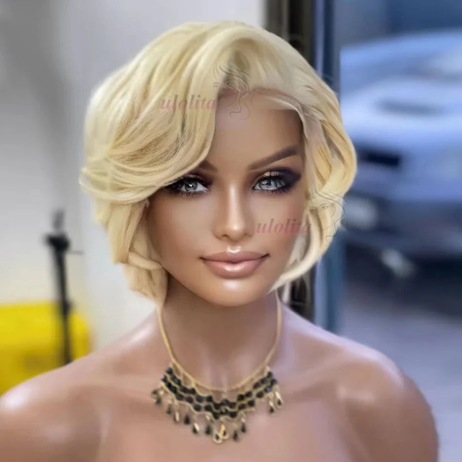 Pixie Cut Wig Human Hair Lace Front — Elegant Blonde | KIMLUD