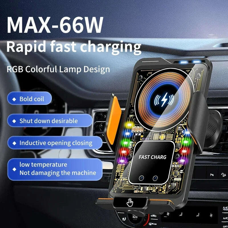 KIMLUD, Max 66W Magnetic 15W Car Wireless Charger Fast Charging Auto-Clamping RGB Light Phone Holder Stand Bracket For iPhone Samsung, KIMLUD Womens Clothes