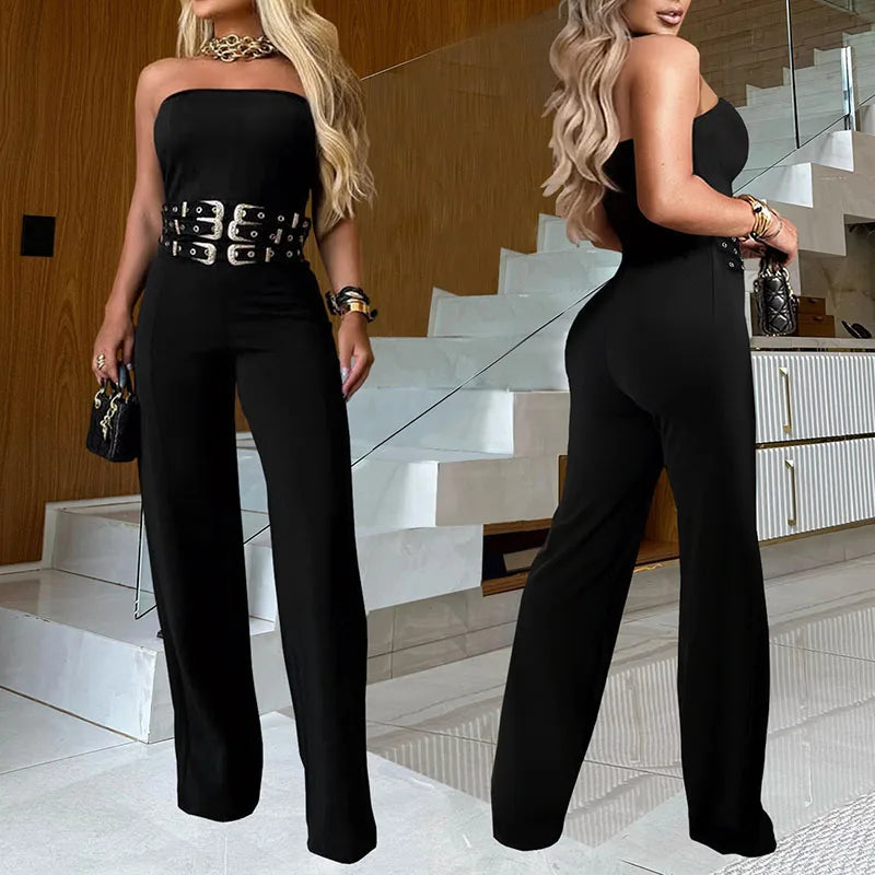 Sleek Off Shoulder Solid Jumpsuit — Black | KIMLUD