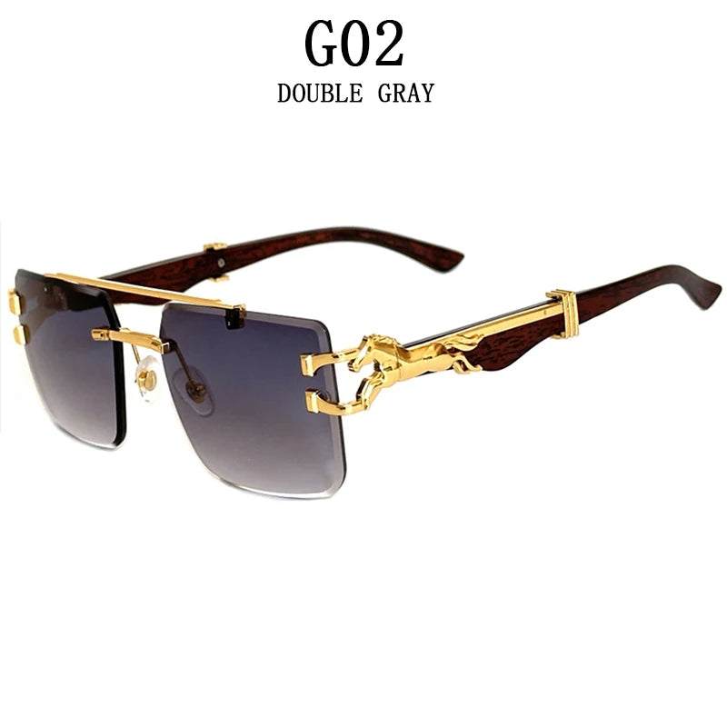 New In Sunglasses For Men Wooden Rimless Sunglasses Women  Vintage Square Fashion Glasses Luxe Gafas De Sol Hombre Zonnebril Sun