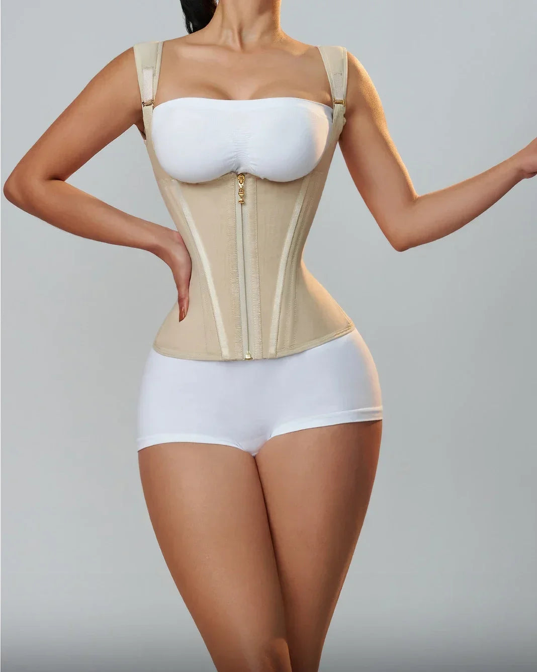 Colombian Fajas Double-Compression Body Shaper Vest Corset With Zipper And Hook-Eyes — Black | KIMLUD