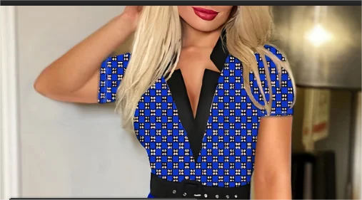 Bodycon Midi Dress – Color Block Diamond Print – Polyester Belted Lapel V-Neck | KIMLUD