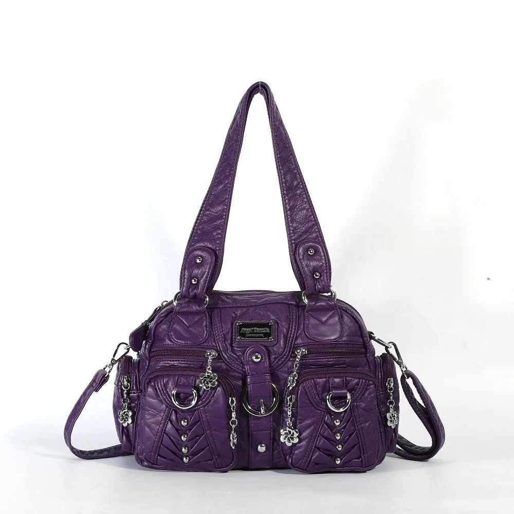 PU Satchel Top-Handle Dumpling Bag — Black | KIMLUD