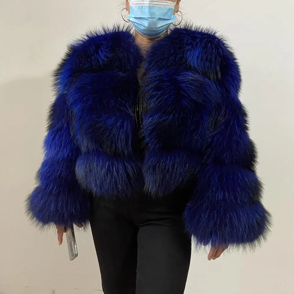 KIMLUD, BEIZIRU Real Raccoon Fur Coat Women Winter Long Sleeve Natural Luxury Jackets  Thick  Top, KIMLUD Womens Clothes