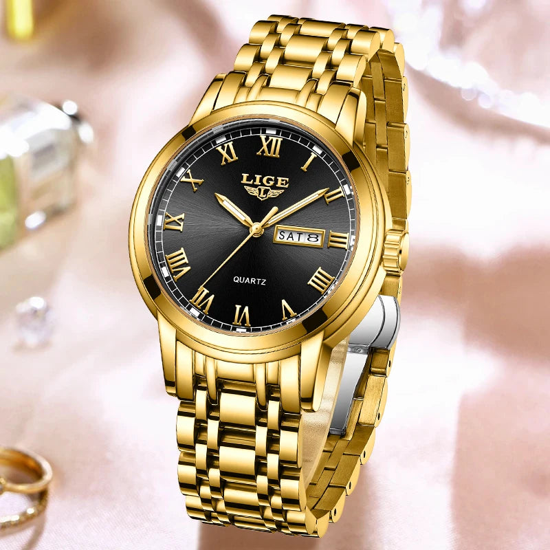 LIGE 2023 New Gold Watch Women Watches Ladies Creative Steel Women's Bracelet Watches Female Waterproof Clock Relogio Feminino
