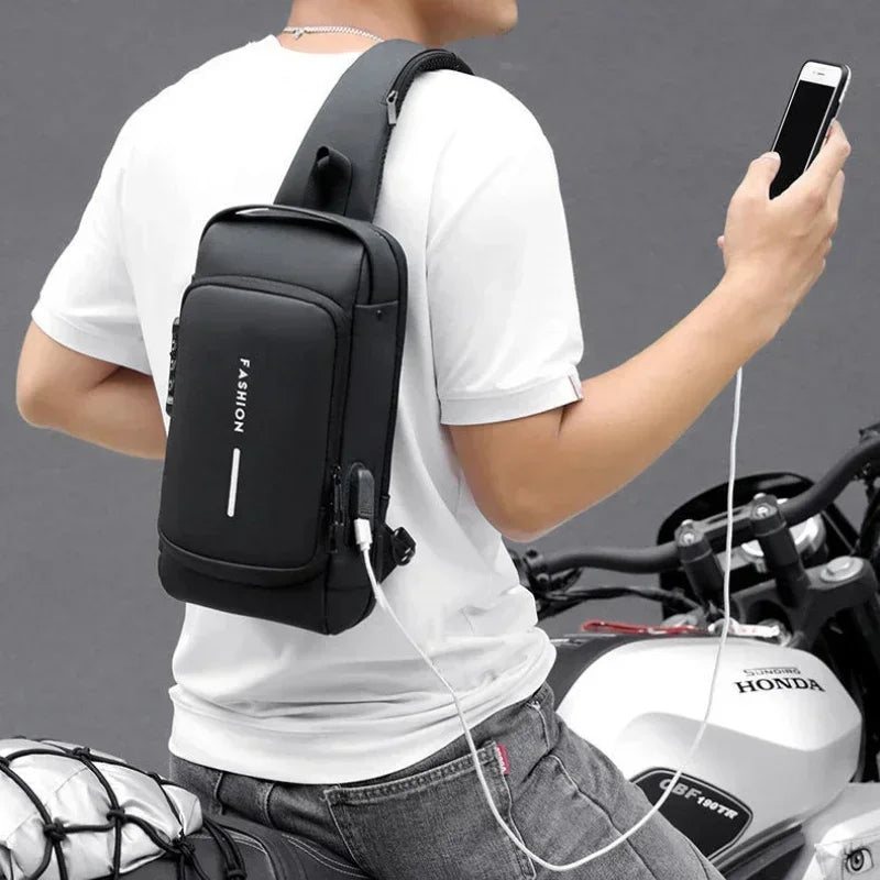Oxford Sling Bag Anti Theft USB Charging — Black | KIMLUD