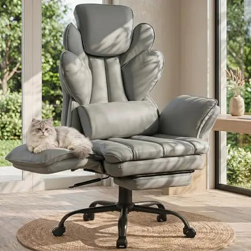 Flip Armrests Criss Cross Office Chair, Reclining Office Chair with Foot Rest, Adjustable Headrest, Massage Waist