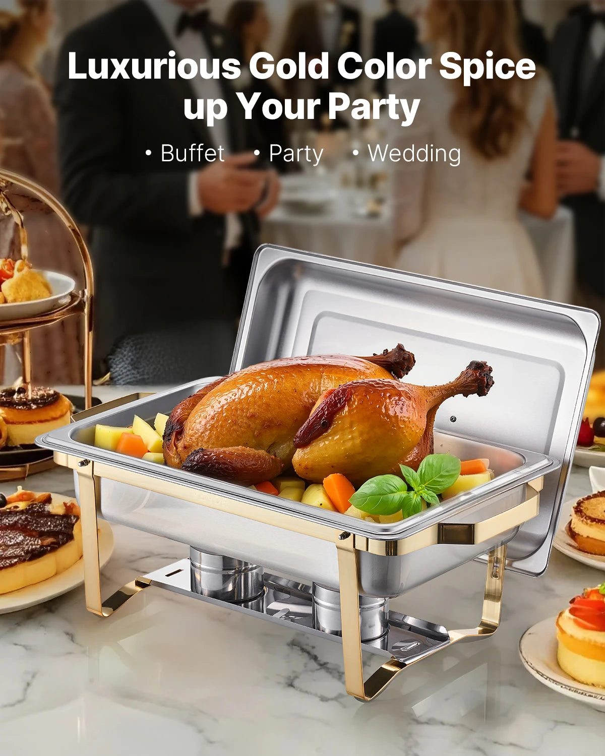 Stainless Steel Chafer Buffet Set 8 Qt — Silver | KIMLUD