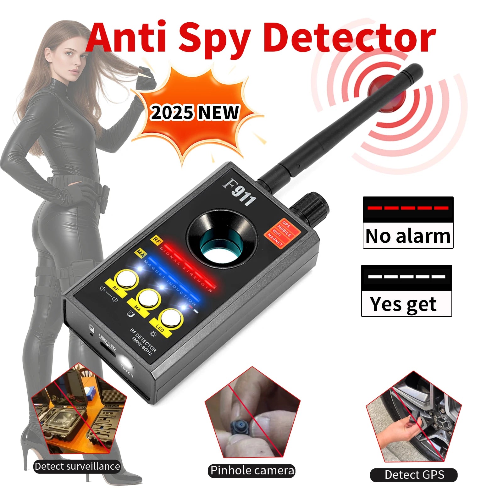 Portable Hidden Camera Detector Infrared Scanner — Black | KIMLUD