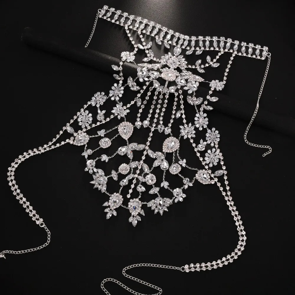 Draped Crystal Rhinestone Body Chain — Silver | KIMLUD
