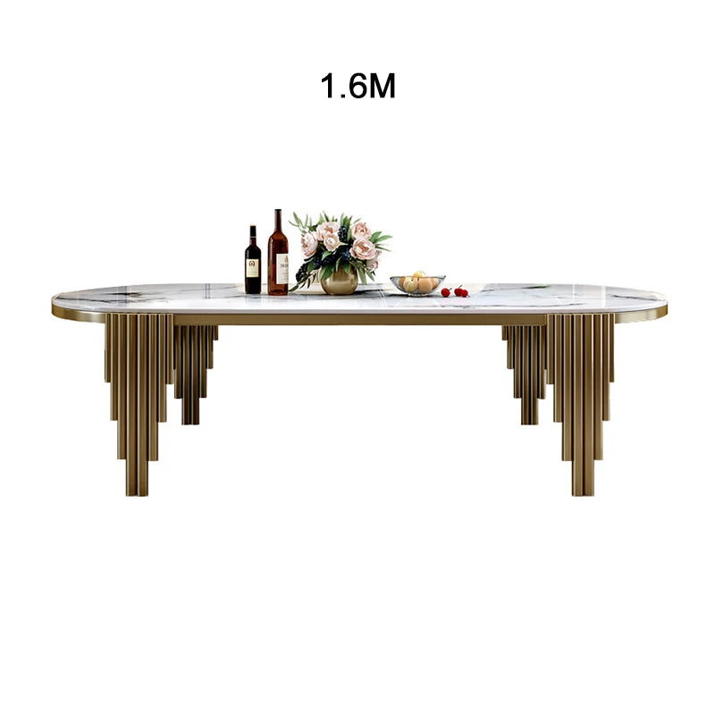 Stainless Steel Dining Set With Marble Table And Cream Upholstered Chairs — White | KIMLUD