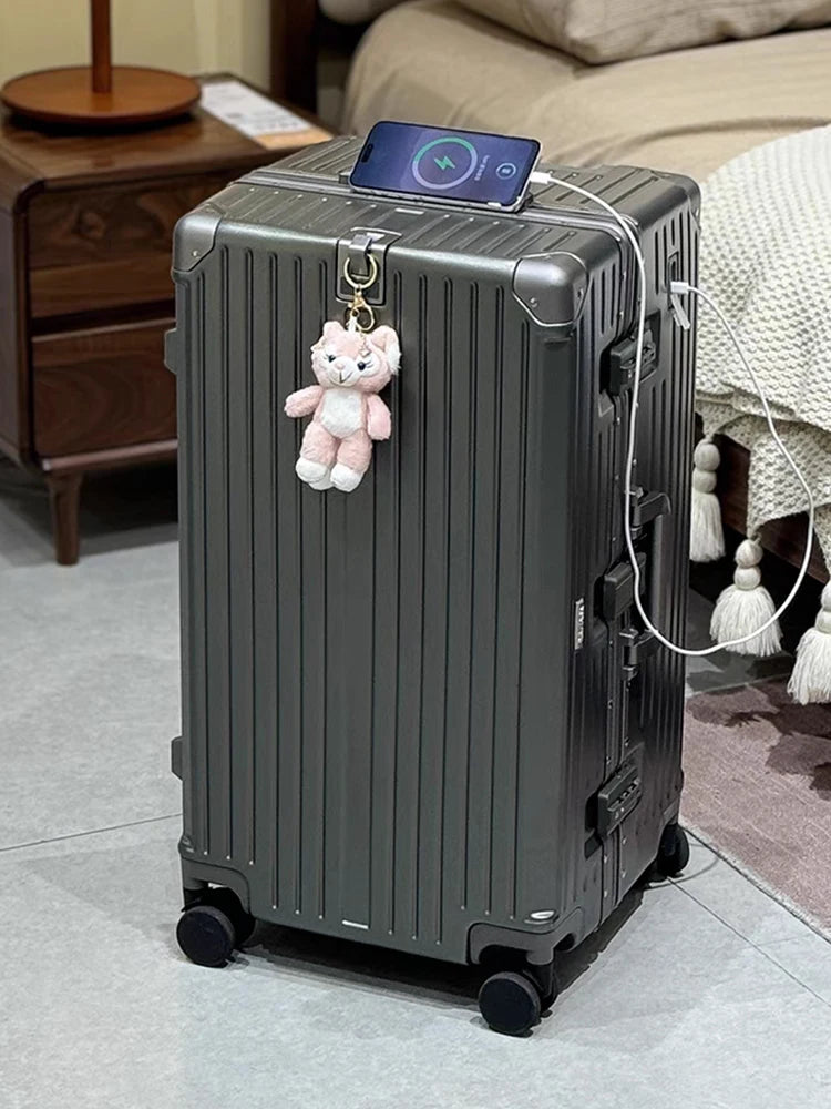 Aluminum Frame Suitcase 36 Inch Large Capacity — Silver | KIMLUD